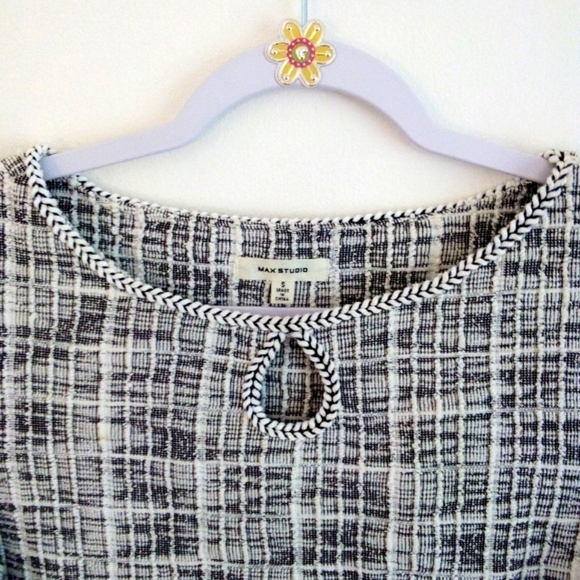 2 For $35 MAX Studio Norstroms Checker Knit top 3/4 Slv Black/wh  Sz S LIKE NEW - Picture 4 of 14